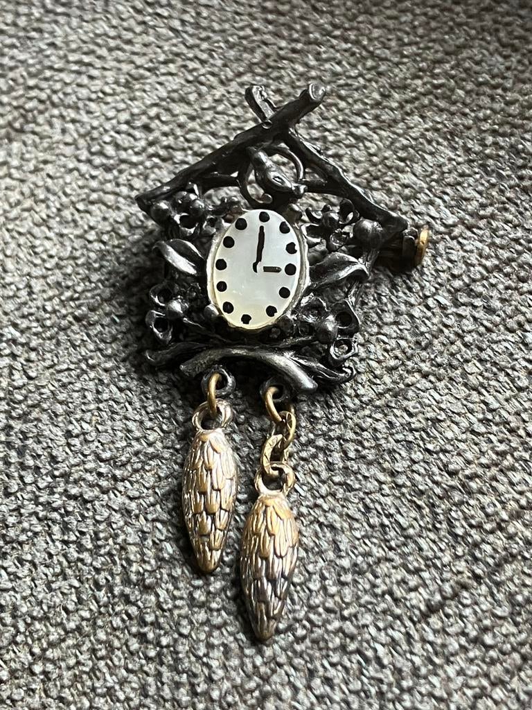 Broche en forme de coucou en argent, Bijoux, Sacs & Beauté, Broches, Enlèvement ou Envoi, Utilisé, Argent