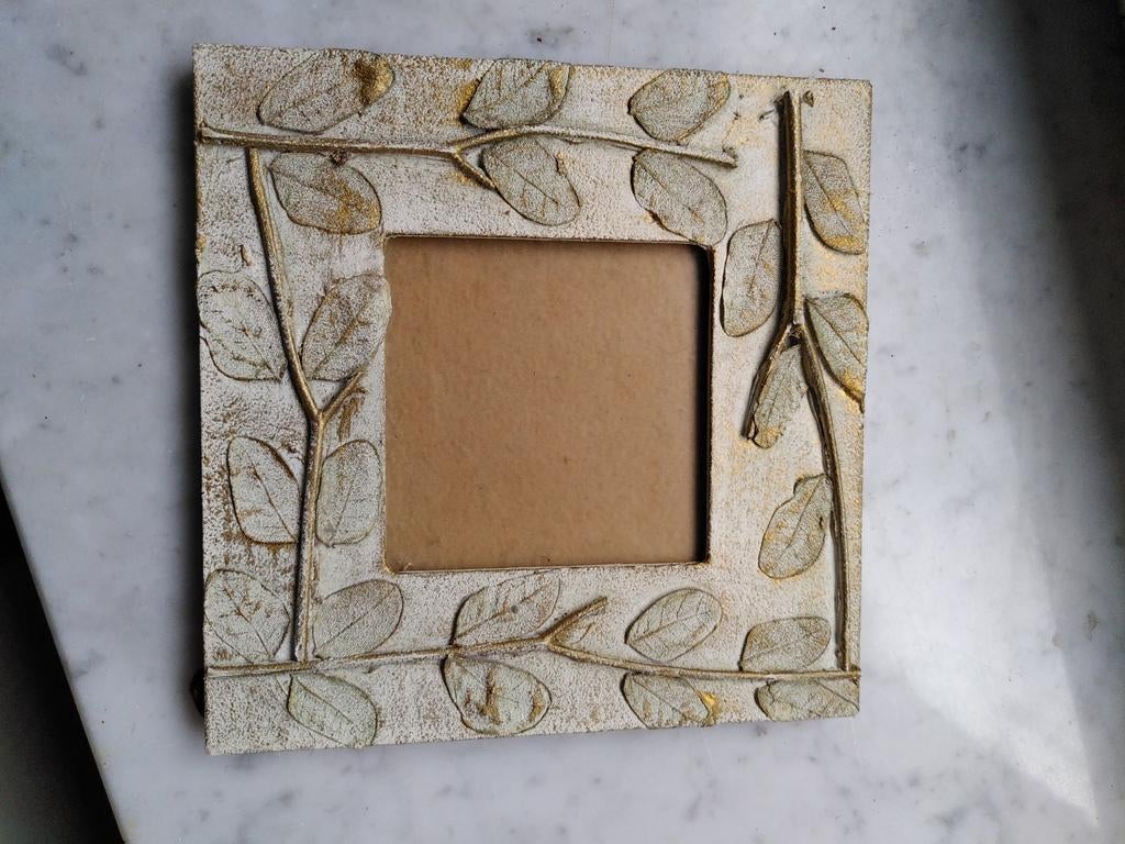 Fotokader in hout met echte takjes in wit/goud, Ophalen of Verzenden, Nieuw