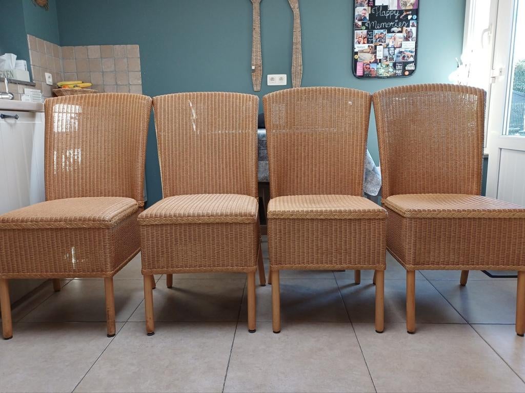 Set van 4 Lloyd Loom stoelen, Ophalen, Gebruikt, Riet of Rotan, Landelijk