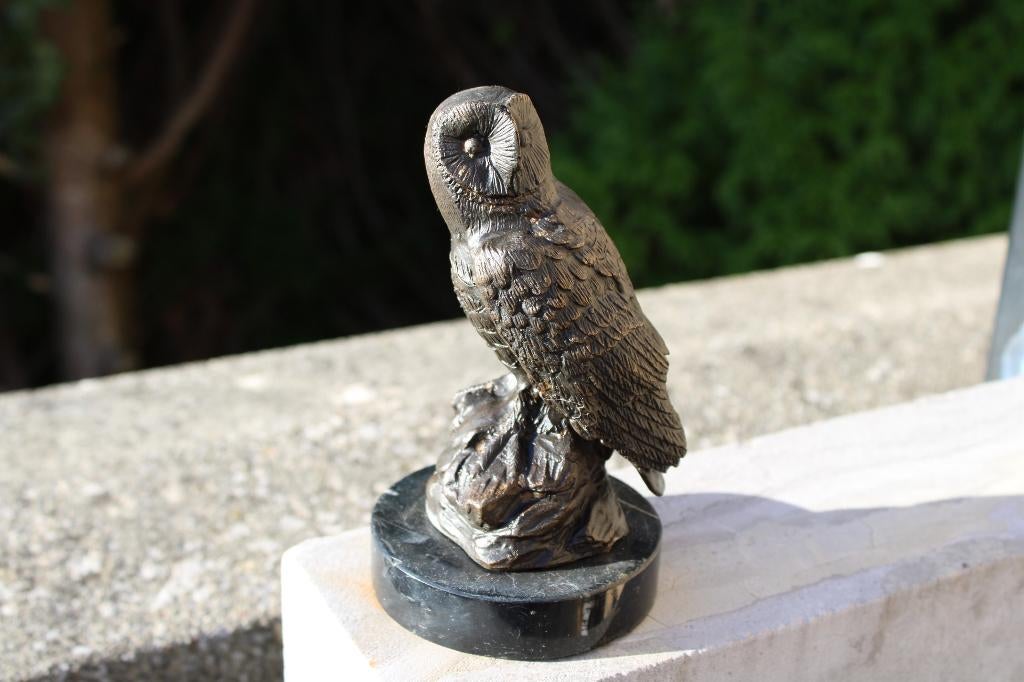 bronzen uil op marmeren sokkel..., Ophalen of Verzenden, Brons