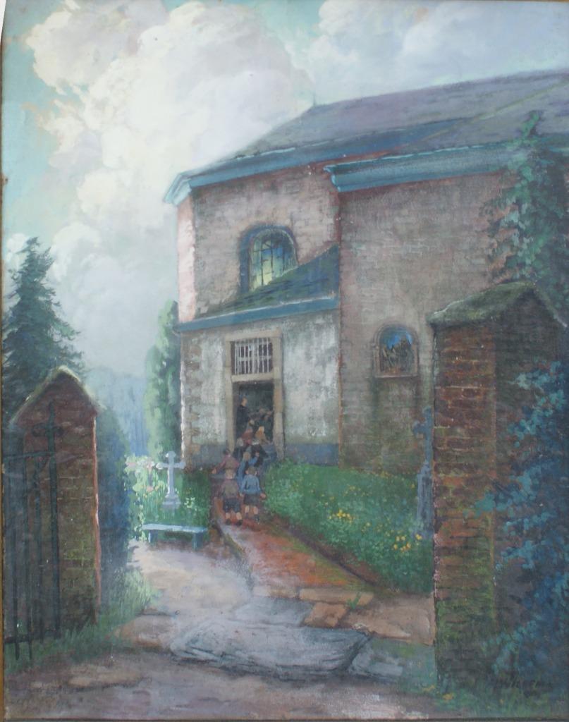 Adolf Willems (1866-1953): Kerk Michelbeke (62 x 79 cm), Ophalen of Verzenden