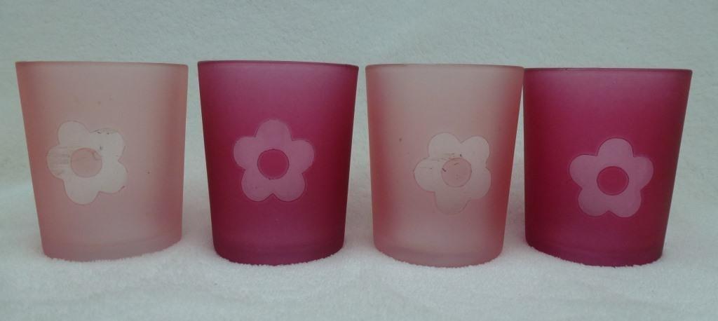 4 pots en verre pour bougies teintes roses, Enlèvement ou Envoi, Autres matériaux, Chandelier, Neuf