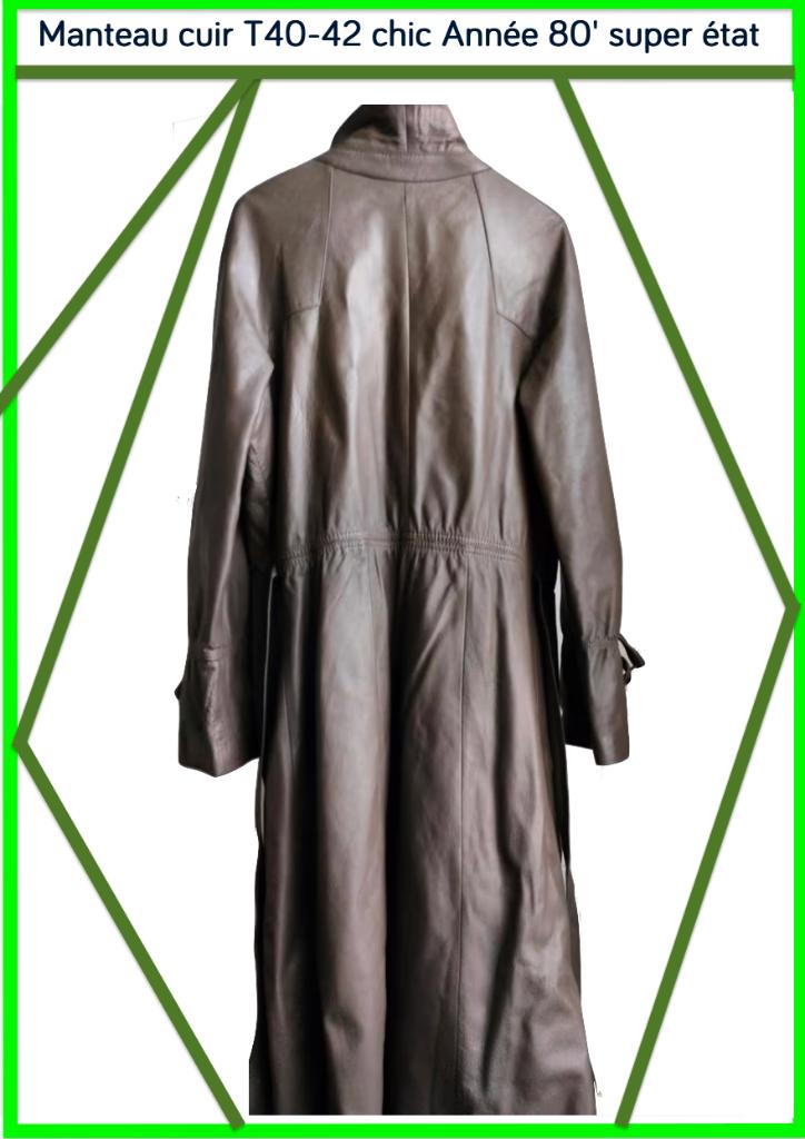 T40-42 *** Long 125 cm *** Leather Woman VINTAGE ***, Taille 42/44 (L), Enlèvement ou Envoi, Vert, Porté