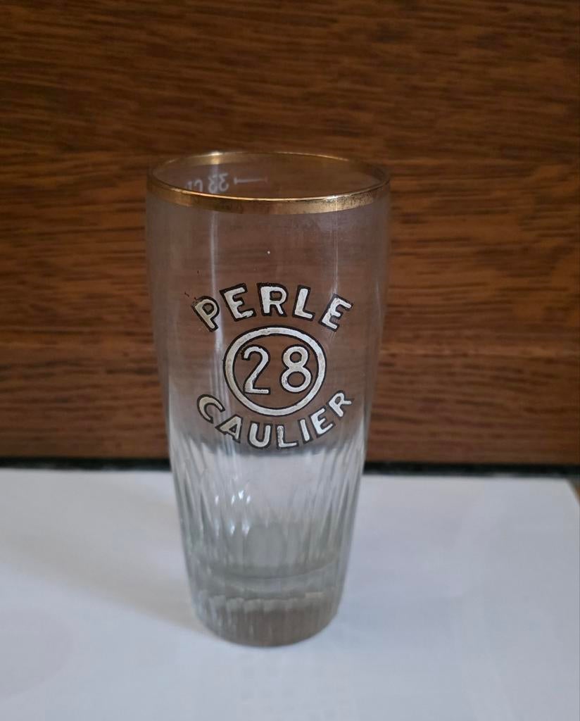 Perle Caulier 28 bierglas met emaille opdruk, Ophalen, Bierglas