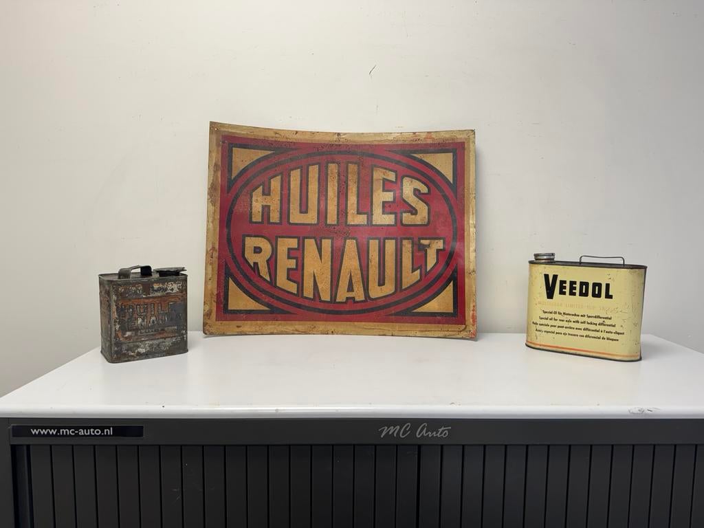 Ancien panneau publicitaire Huiles Renault, Enlèvement ou Envoi, Utilisé, Panneau publicitaire