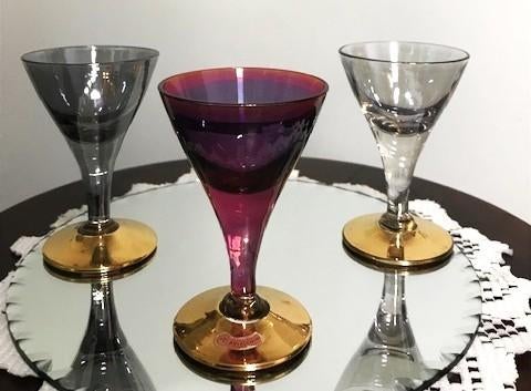 Kristal glazen gekleurd Harlequin France 22k goud vintage✨👌, Antiek en Kunst, Ophalen of Verzenden