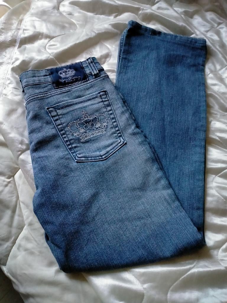 Jeans broek,recht model,versierd met strass,stretch,maat 36., Blauw, Ophalen of Verzenden, Zo goed als nieuw, Rock & Republic