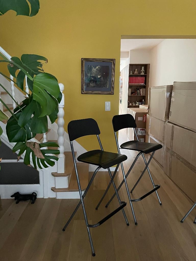 Lot de 4 chaises hautes IKEA – pliantes – bon état, Maison & Meubles, Chaises, Utilisé, Quatre, Bois, Métal, Brun, Enlèvement