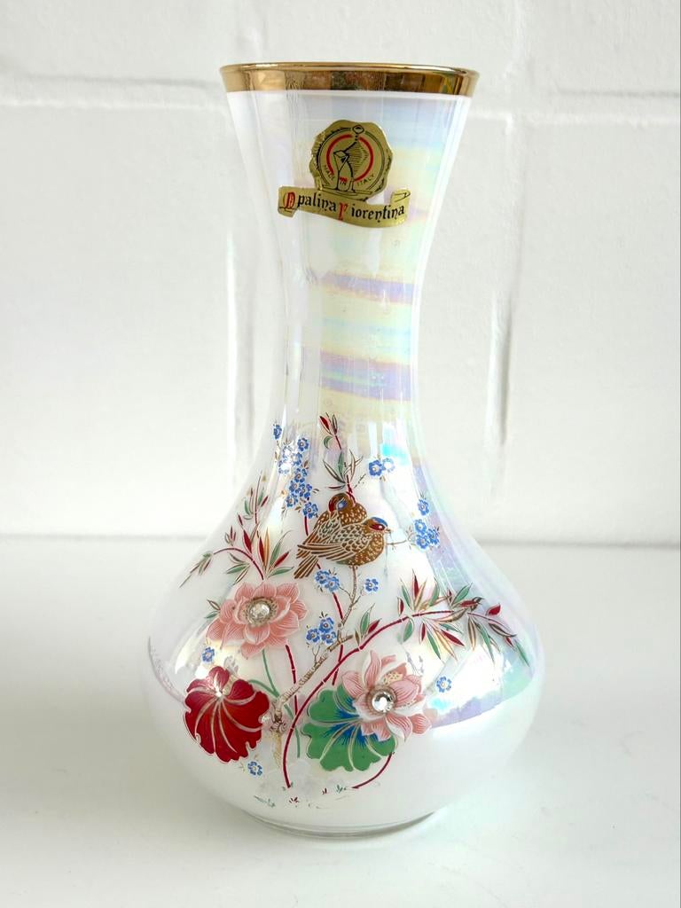 Opalina Fiorentina parelmoer vaasje, Huis en Inrichting, Ophalen of Verzenden, Gebruikt, Overige kleuren, Glas