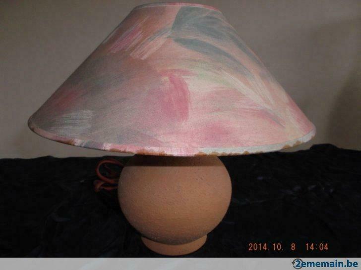 Lampadaire Artisanal en Terre Cuite + Abat-Jour., Divers, Lots de brocante