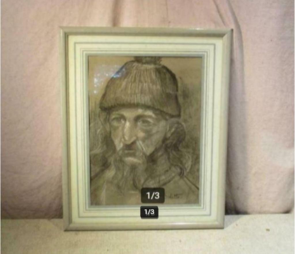 Mooie Tekening 'Man met Muts' - Odette Hellebuyck, Antiek en Kunst, Ophalen of Verzenden