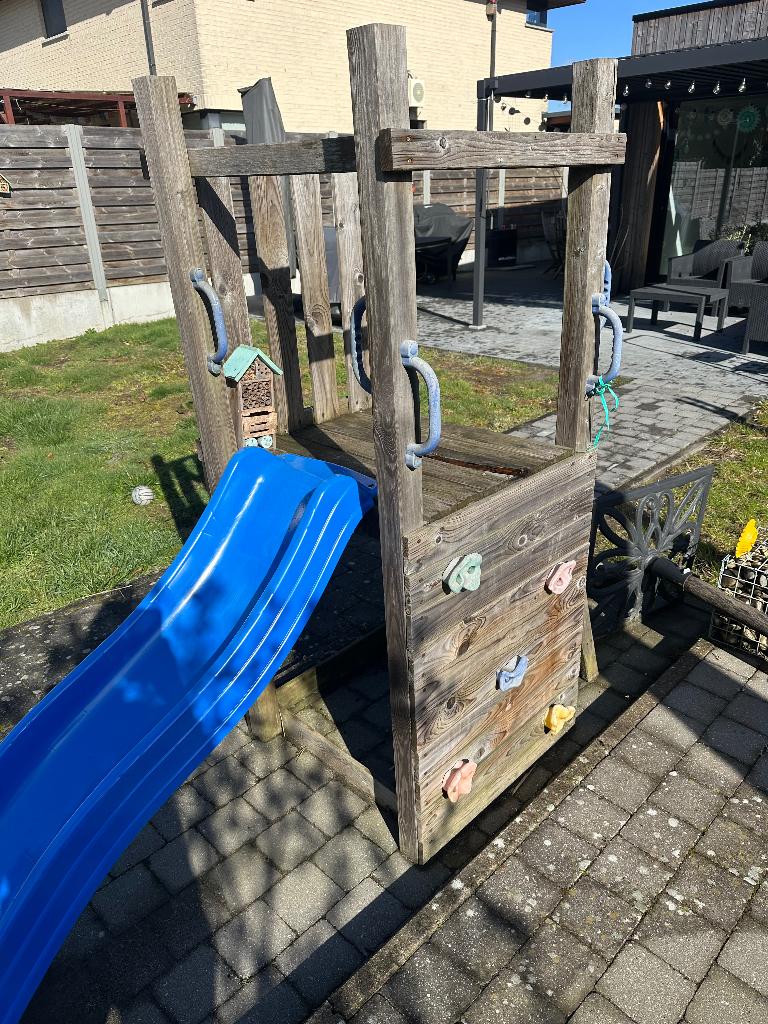 Houten speeltoren, Ophalen, Gebruikt, Klimwand