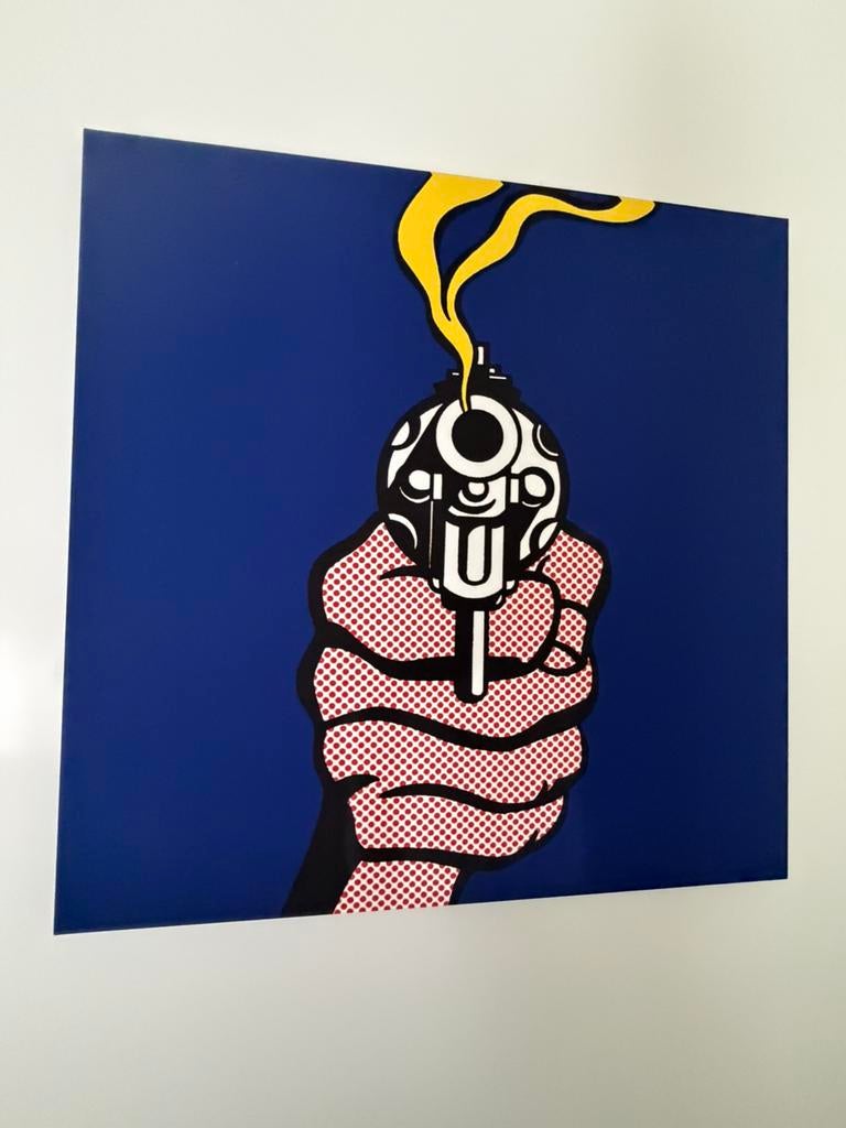 Pop art doek met mooie afgewerkte kanten merk salvadoriarte, Ophalen, Zo goed als nieuw