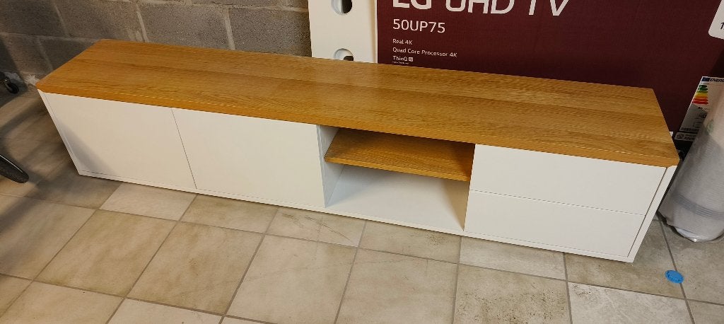 Meuble TV Kave Home Abilen 200 cm – chêne & blanc, Enlèvement, Chêne