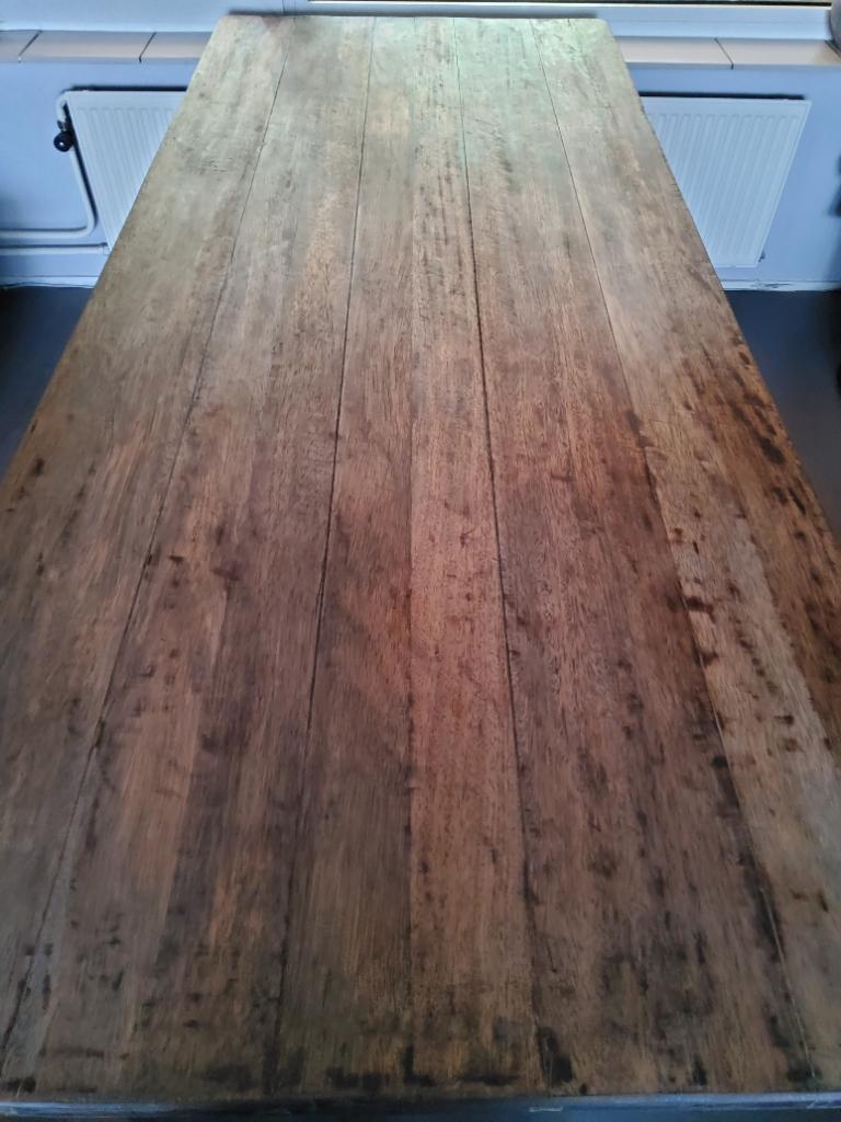 Grote Massief houten doorleefde eetkamertafel, Huis en Inrichting, Tafels | Eettafels, Ophalen, Gebruikt, Eikenhout, 200 cm of meer