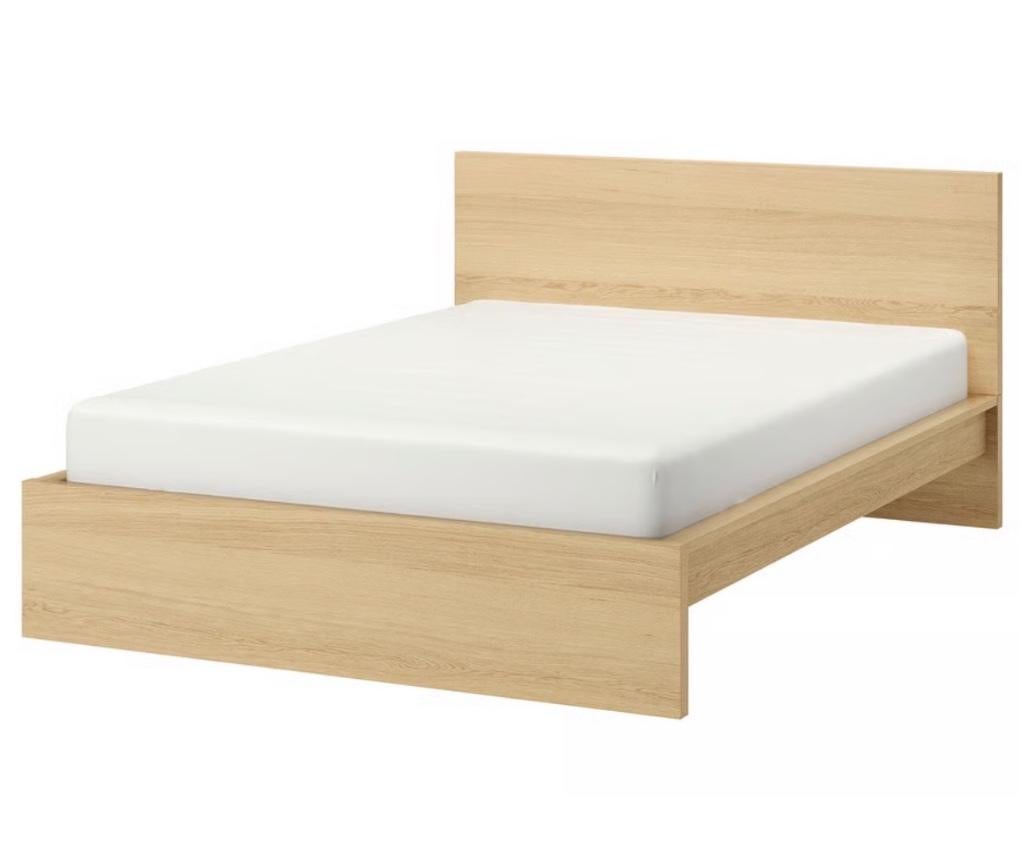 IKEA bed van gebleekt eikenfineer en IKEA Leirsund boxspring, Huis en Inrichting, Slaapkamer | Bedden, Ophalen, Gebruikt, Tweepersoons