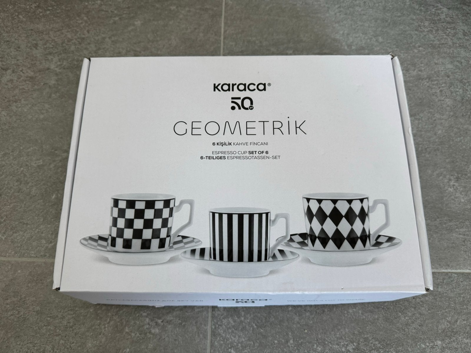 Karaca Geometrik espresso/thee set 6 personen - 12-delig, Enlèvement ou Envoi, Neuf, Porcelaine, Service complet