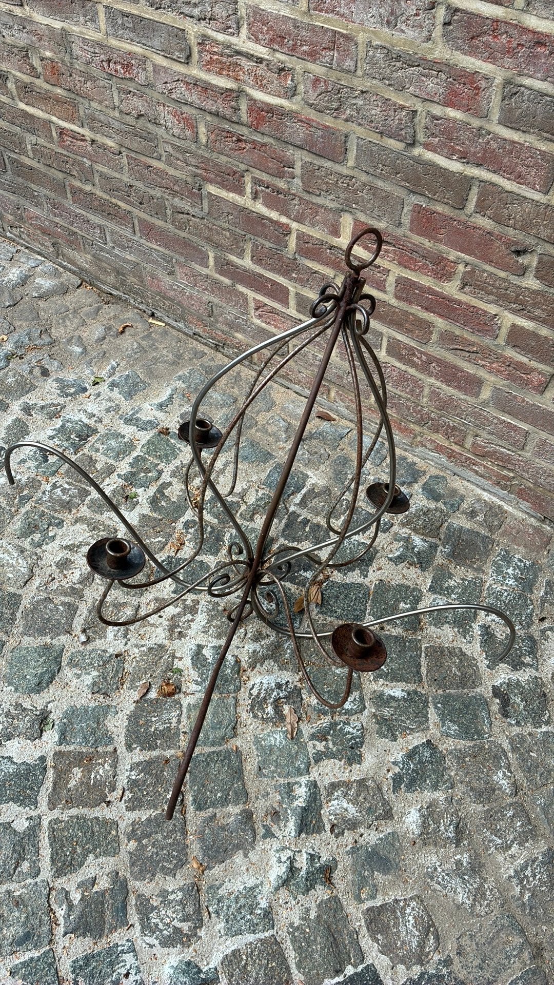 Oude metalen kroonluchter kaarsen, Huis en Inrichting, Lampen | Kroonluchters, Ophalen, Gebruikt, Metaal, Antiek,oud