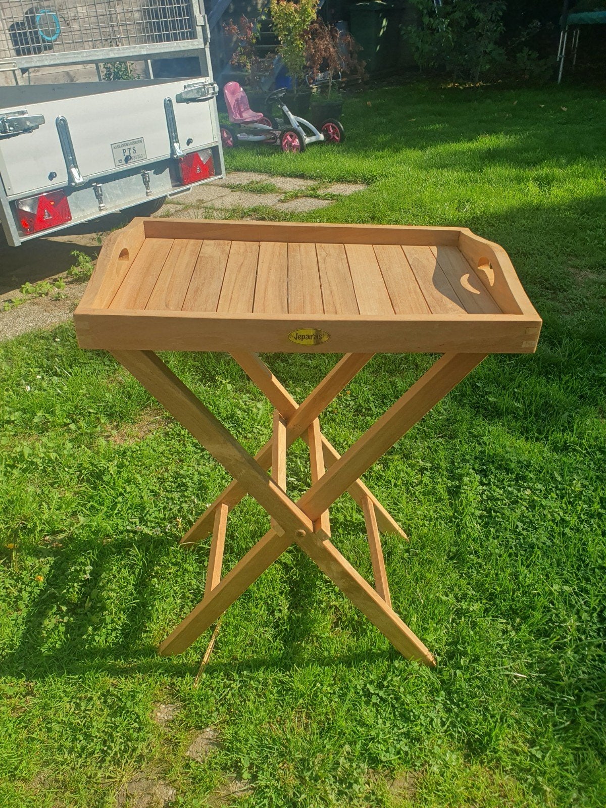 teak bijzet tafel met dienblad, Ophalen, Afneembaar, Hout, Dienblad