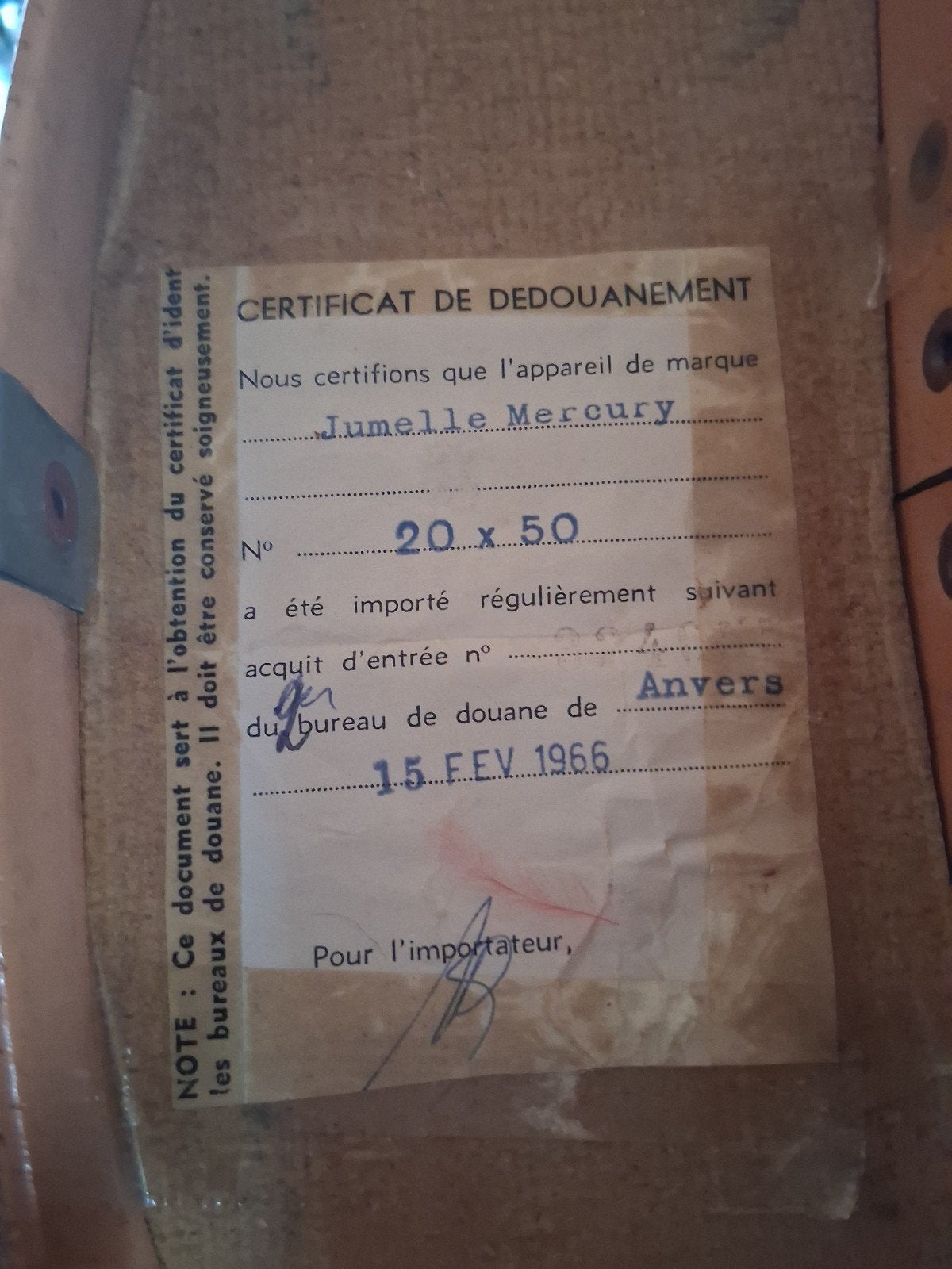 verrekijker met certificat, Antiek en Kunst, Ophalen