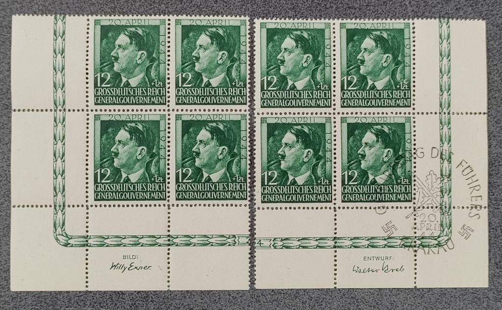 Postzegels Adolf H Krakau groen 20 april 1944, Verzamelen, Militaria | Tweede Wereldoorlog, Ophalen of Verzenden, Overige soorten