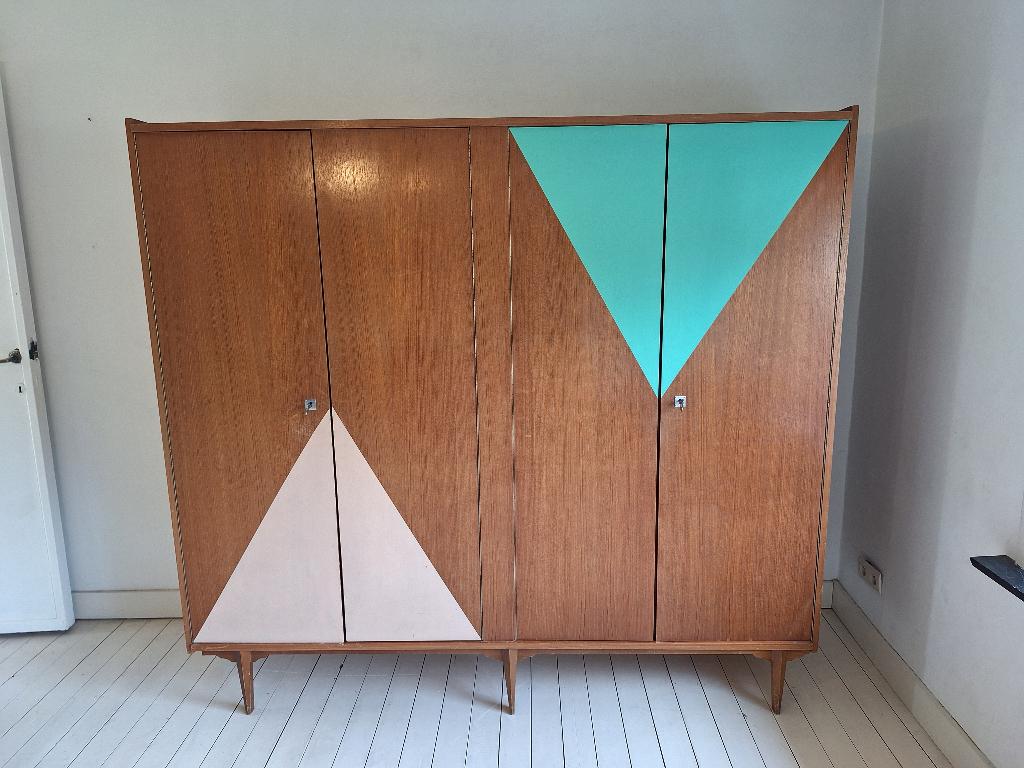 retro vintage houten kleerkast upcycled, Maison & Meubles, Armoires | Penderies & Garde-robes, Utilisé, 150 à 200 cm, 150 à 200 cm