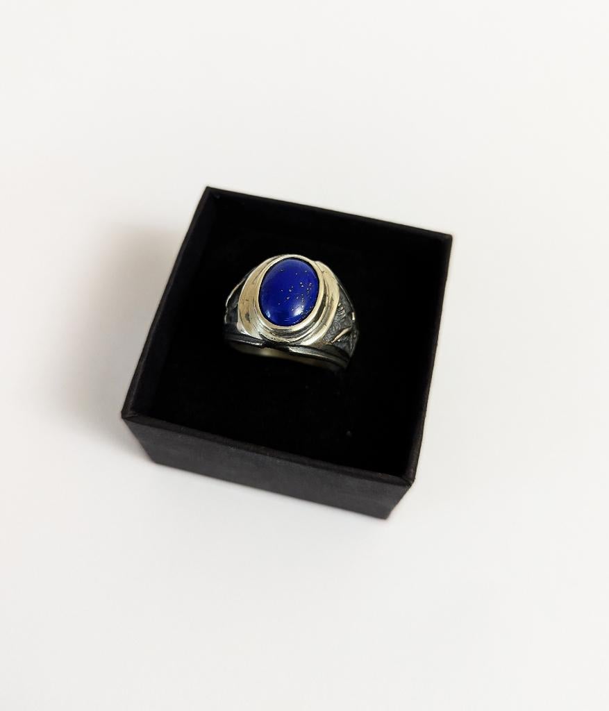Bague pour homme en argent avec lapis-lazuli naturel, Bijoux, Sacs & Beauté, Neuf, 20 ou plus grands, Avec pierre précieuse, Homme