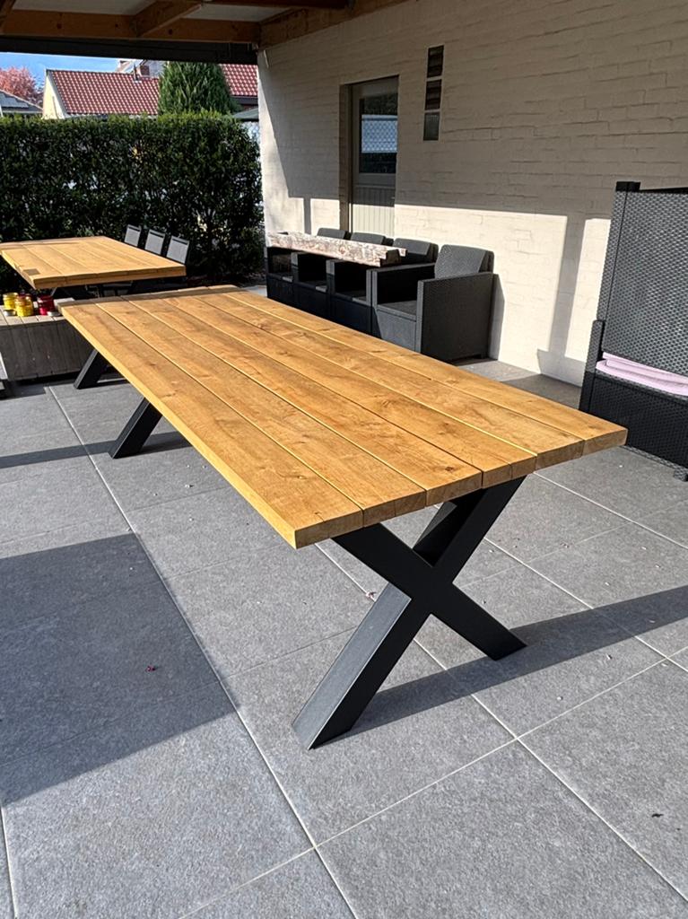 Tuintafel 260cm - massieve eik - industriële look, Ophalen, Nieuw, Rechthoekig, Hout