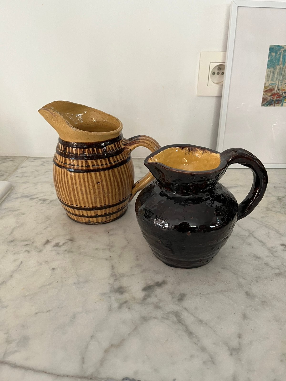 ANTIEK FRANS AARDEWERK KAN ZWART GEEL KEUKEN, Antiek en Kunst, Ophalen of Verzenden