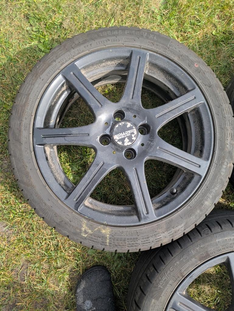 4x 16" Inter Action velgen 4x100 + Continental banden okt 22, Ophalen of Verzenden