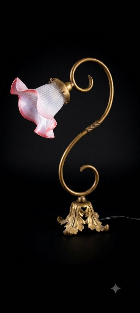 Lampe de chevet col de cygne globe rose tulipe, Antiquités & Art, Enlèvement