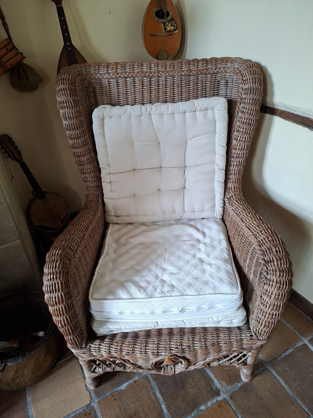 Landelijke rotan oorfauteuil / wing chair, Ophalen