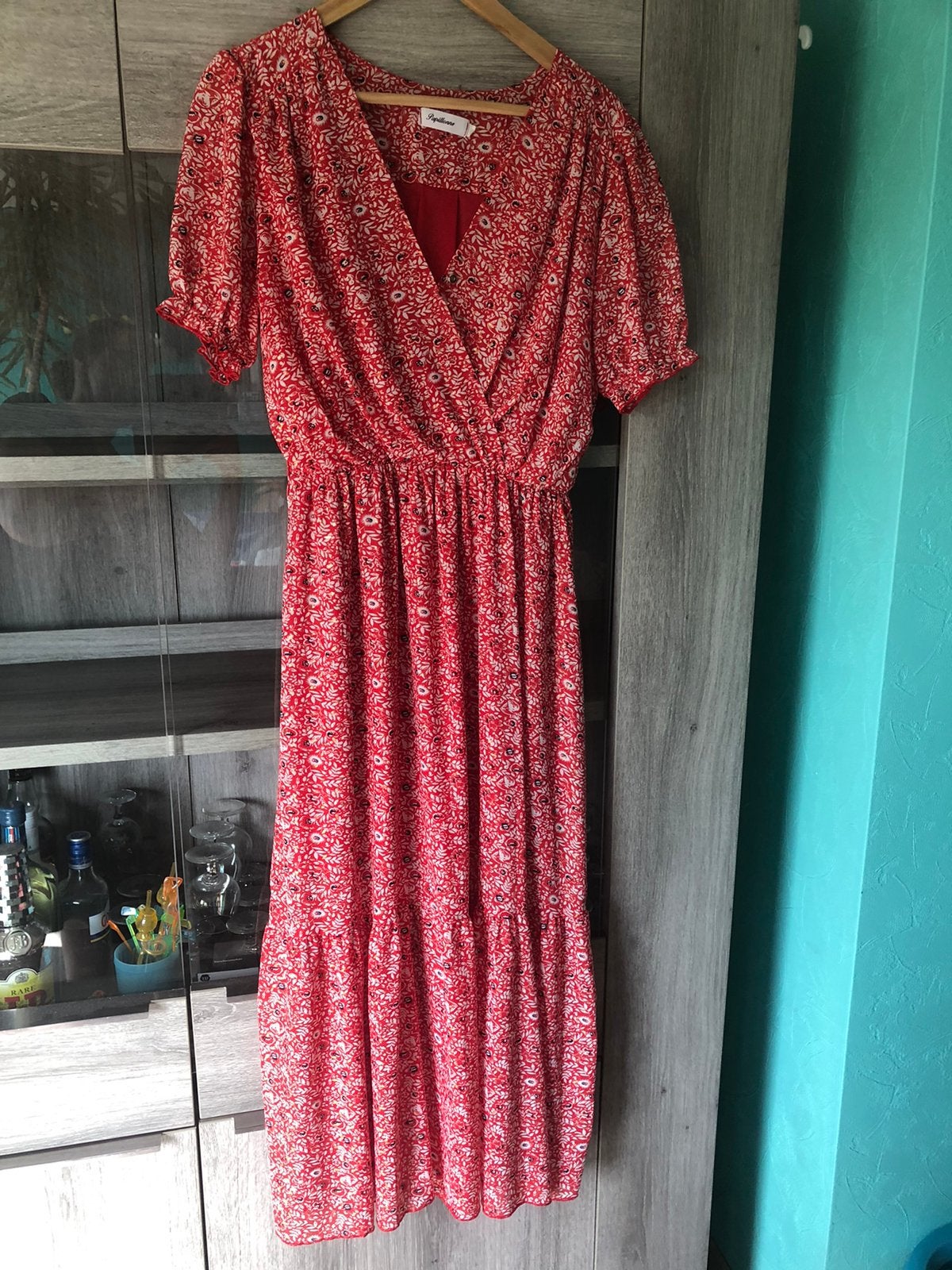 Rood, lang kleed maat L, Ophalen, Zo goed als nieuw, Maat 42/44 (L), Rood