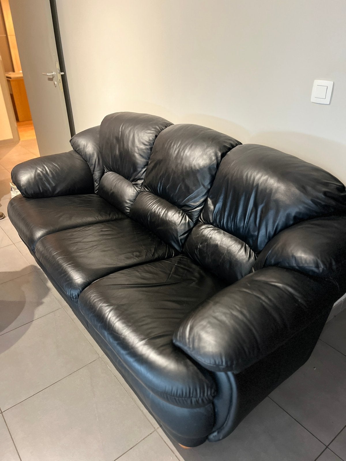 Te koop zetel 2x1 zit 1x3 zit, Ophalen, Driepersoons, Zo goed als nieuw, Rechte bank