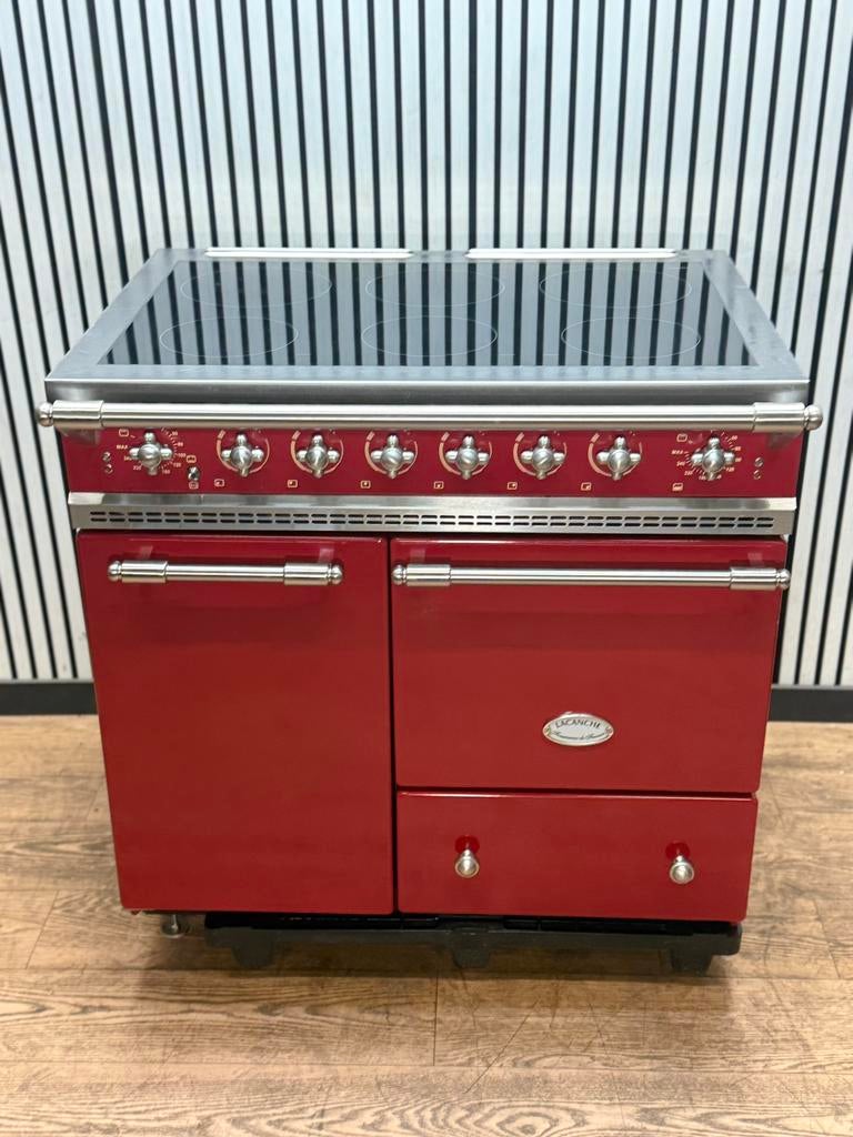 Luxe Lacanche Fornuis INDUCTIE 6 zones Bordeaux rood 90 cm, Hete lucht, 60 cm of meer, Ophalen of Verzenden, Zo goed als nieuw
