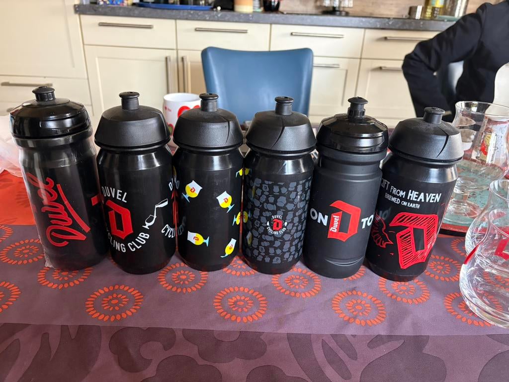 6 verschillende drinkbussen Duvel, Verzamelen, Ophalen, Gebruikt, Flesje(s), Duvel
