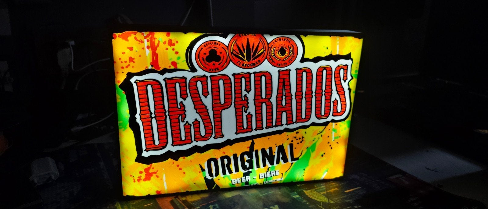 Desperados lichtreclame met heldere LED verlichting., Verzamelen, Ophalen of Verzenden, Nieuw, Reclamebord, Plaat of Schild, Overige merken