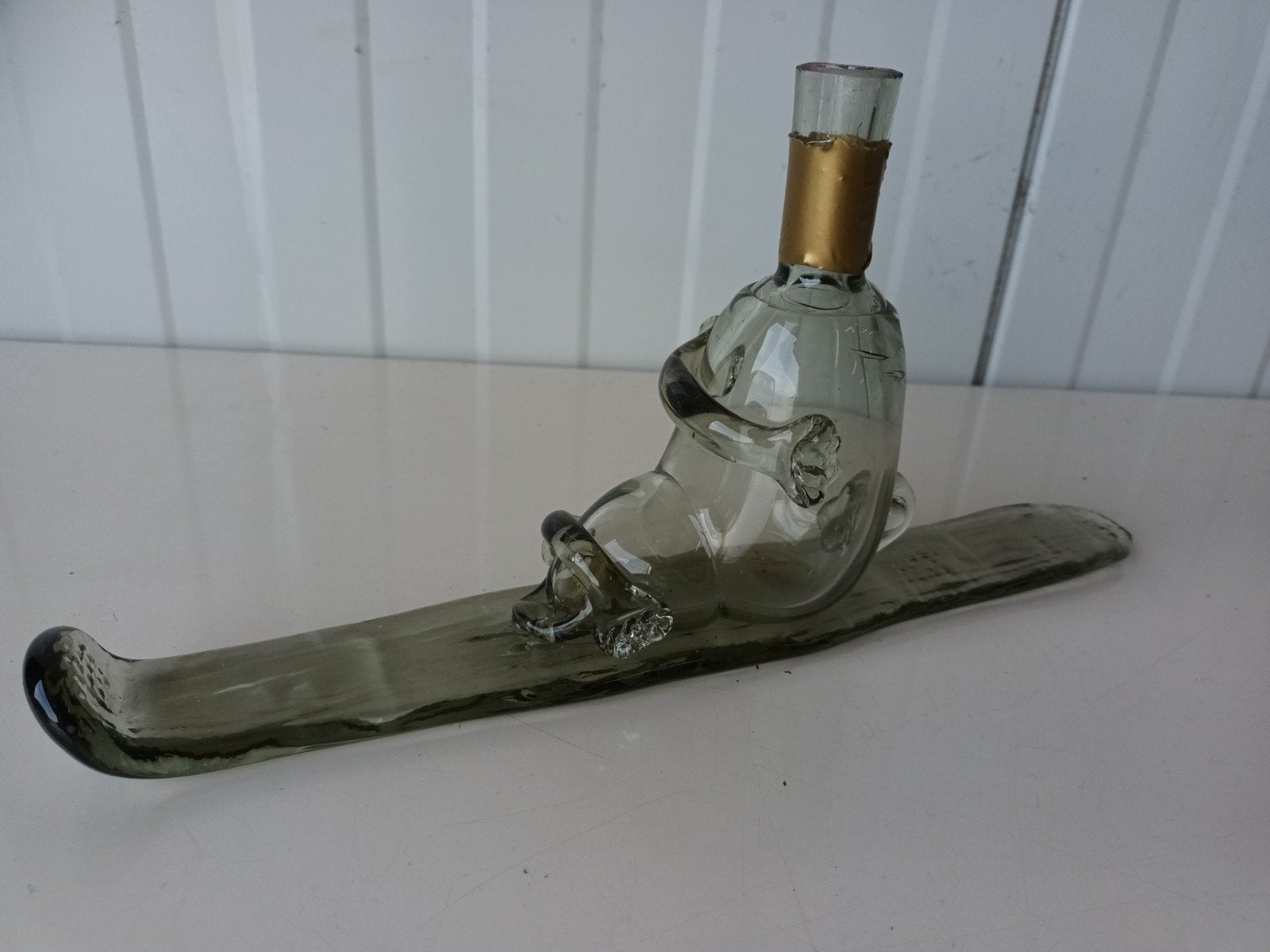 Vintage Glazen Skiër Fles / Karaf – Mid-Century, Ophalen of Verzenden
