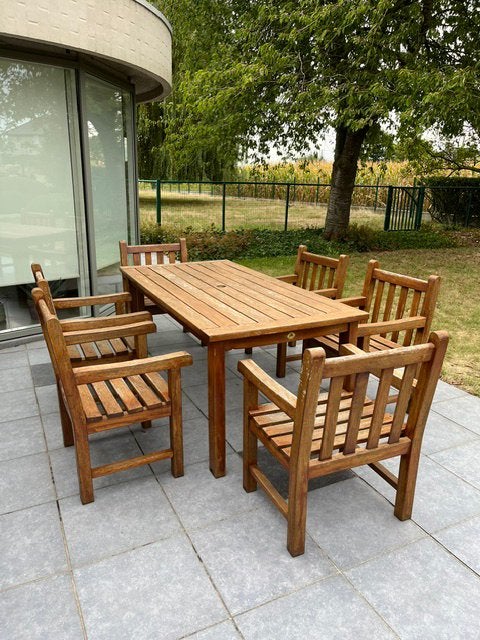 Tuinset teak met 6 stoelen, Ophalen, Gebruikt, Hardhout, Tuinset