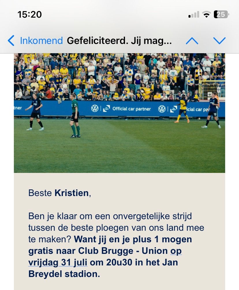 2 tickets brugge tegen  union beker, Tickets en Kaartjes, Twee personen, Juli