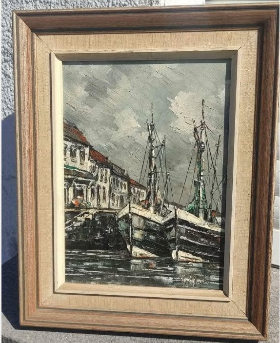Huile sur toile marine signe plefiet, Enlèvement ou Envoi, Toile