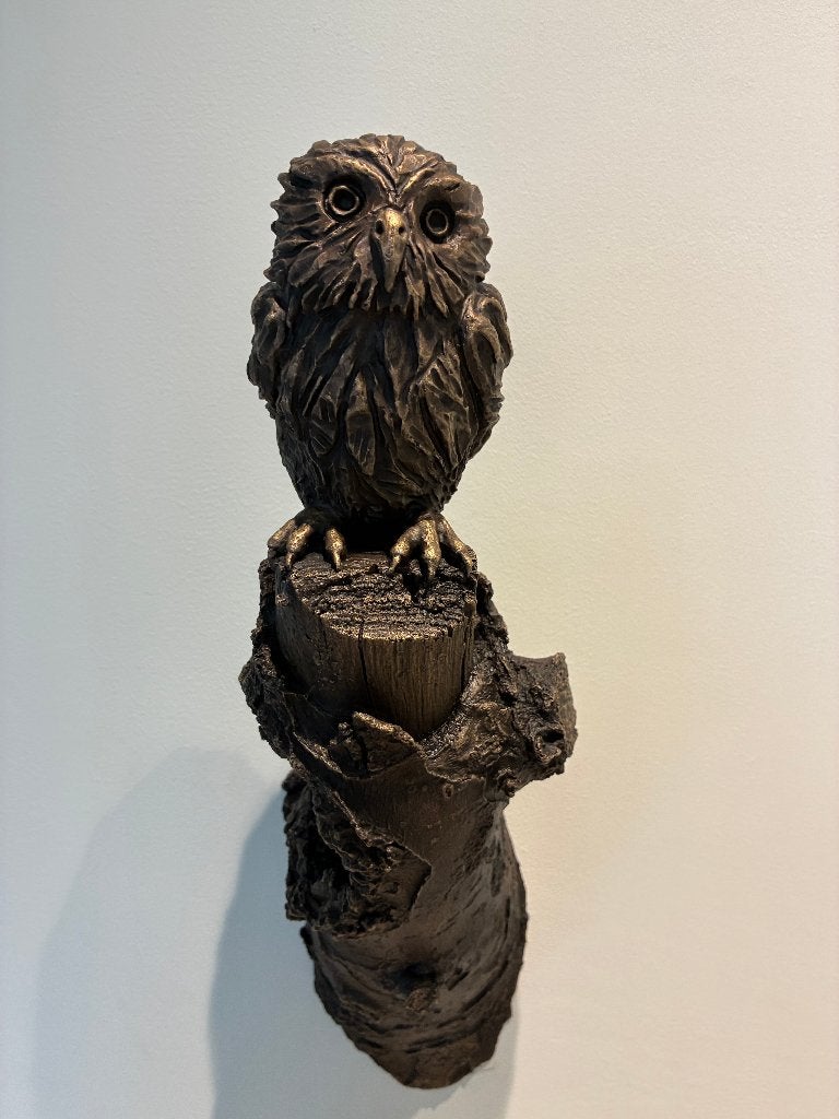 Beeld steenuil in brons, Antiek en Kunst, Ophalen, Brons, Wanddecoratie, Vogel