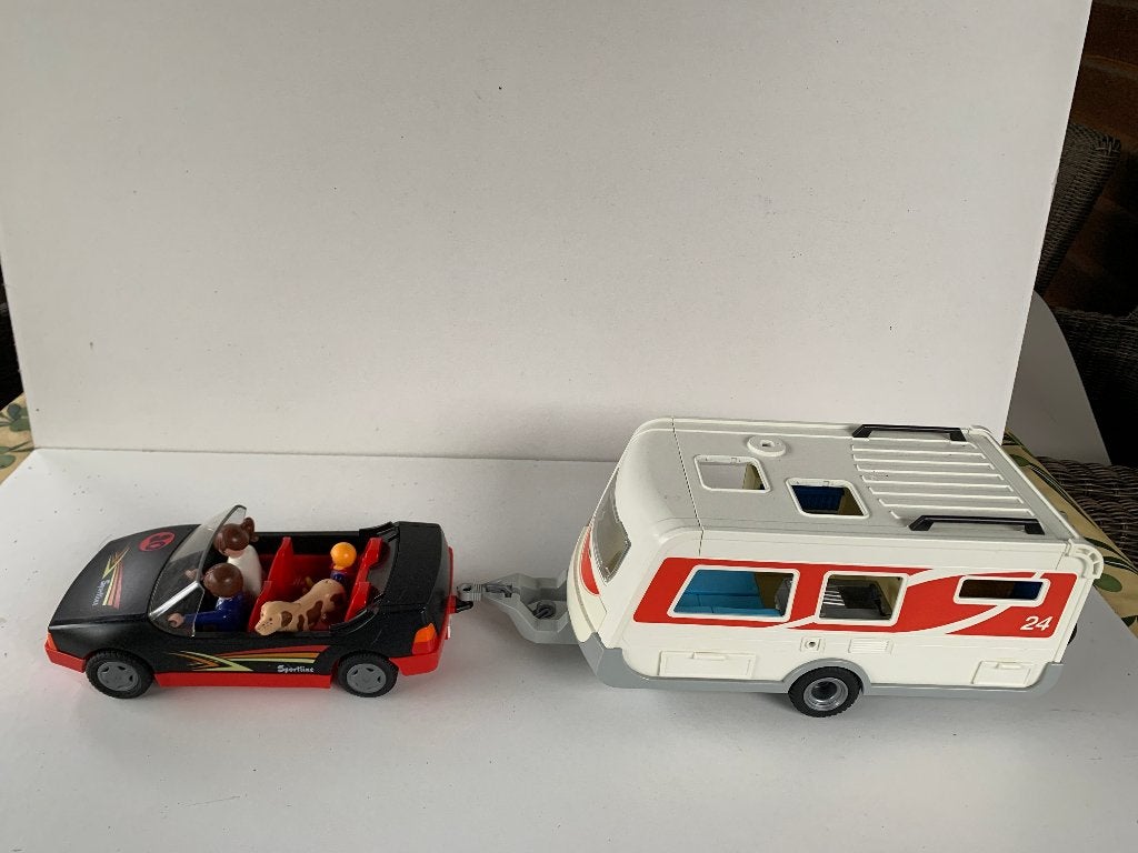 PLAYMOBIL: CABRIOLET MET CARAVAN, Ophalen of Verzenden, Zo goed als nieuw