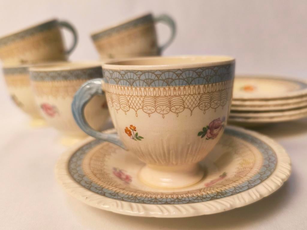 New Hall Hanley (England) Koffie/Theeservies – 6 kopjes 6 ta, Antiek en Kunst, Ophalen