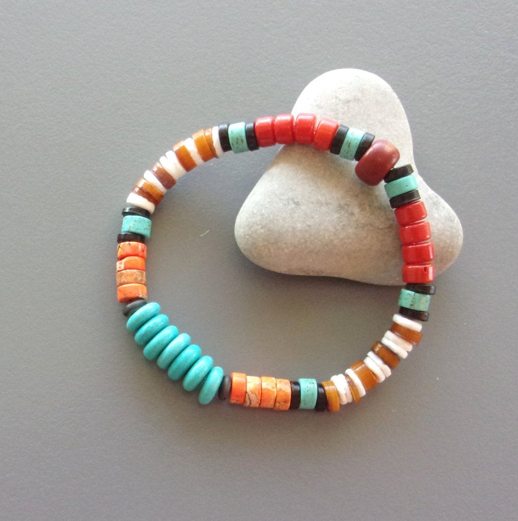 Indiaanse armband voor dames of heren in turquoise ringen, Handtassen en Accessoires, Met bedels of kralen, Nieuw, Oranje, Ophalen of Verzenden