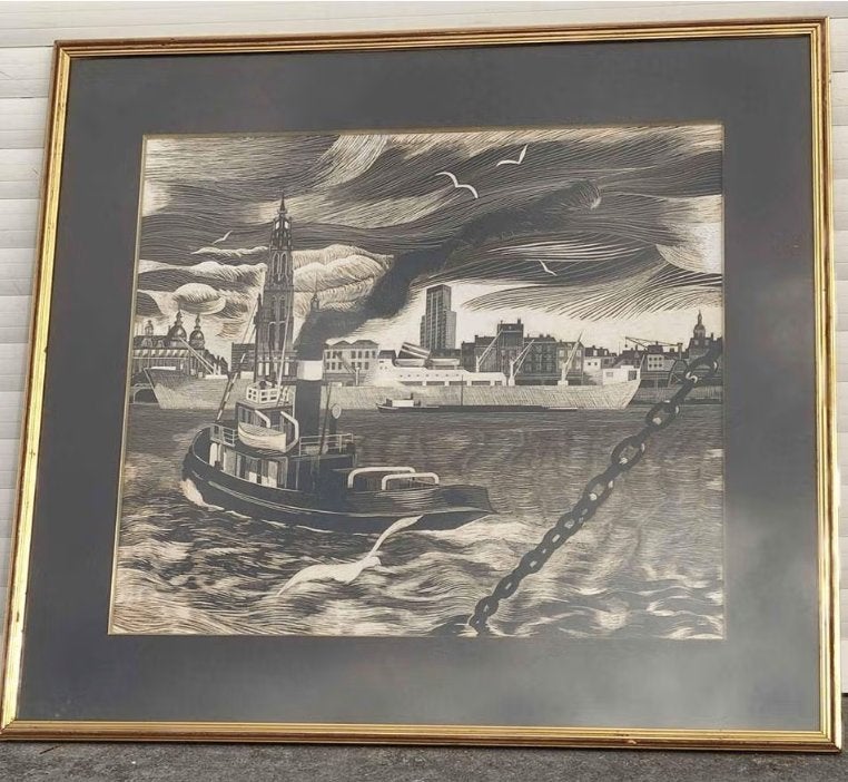 technique mixte marine monogramme c a, Antiek en Kunst, Kunst | Tekeningen en Fotografie, Ophalen of Verzenden, Gemengde techniek