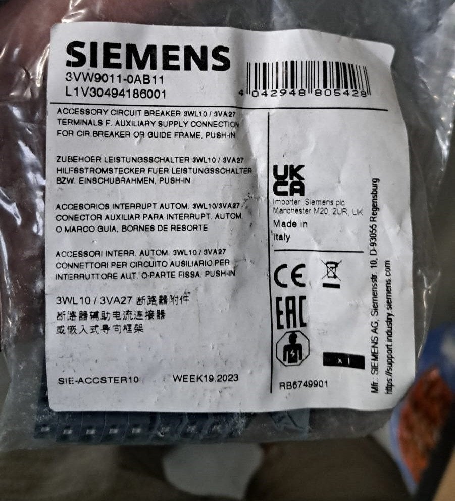Siemens 3VW9011-0AB11 auxiliary supply connector, Bricolage & Construction, Enlèvement ou Envoi, Neuf, Siemens