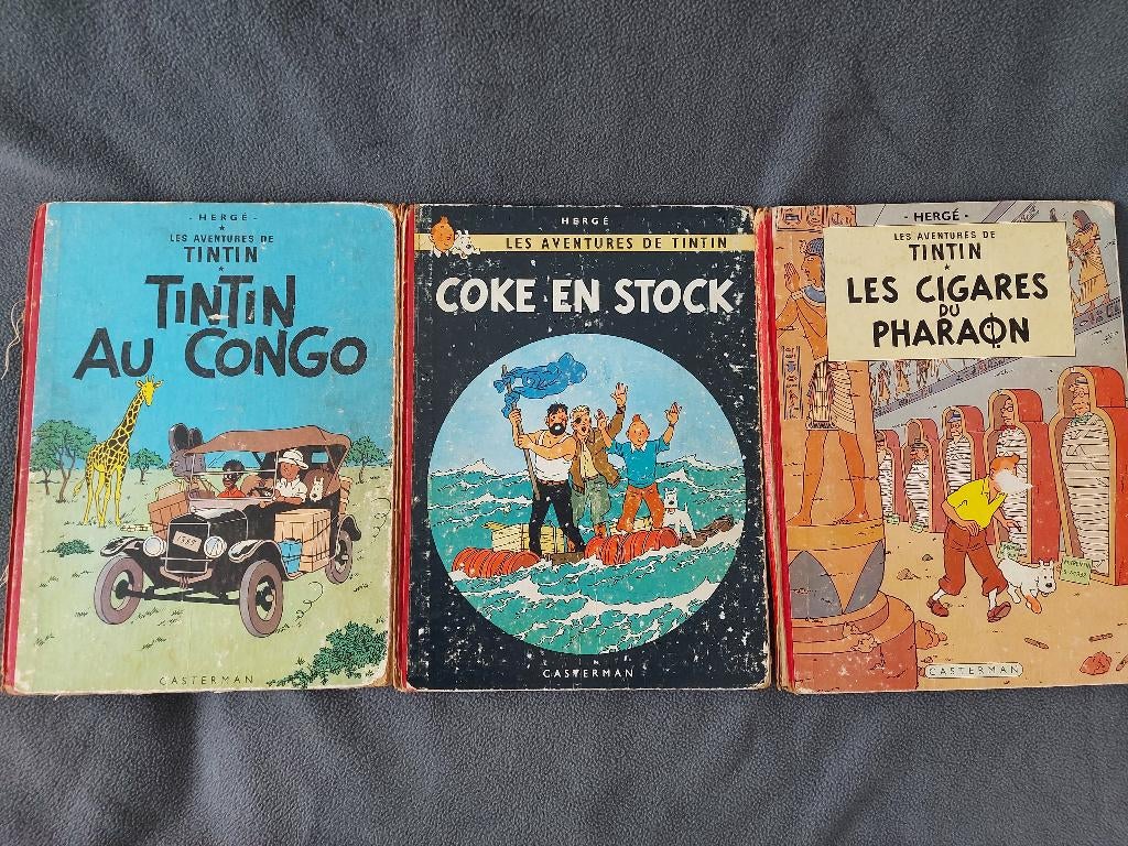 Set van 3 oude strips van Kuifje, Boeken, Stripverhalen, Gelezen, Meerdere stripboeken, Ophalen