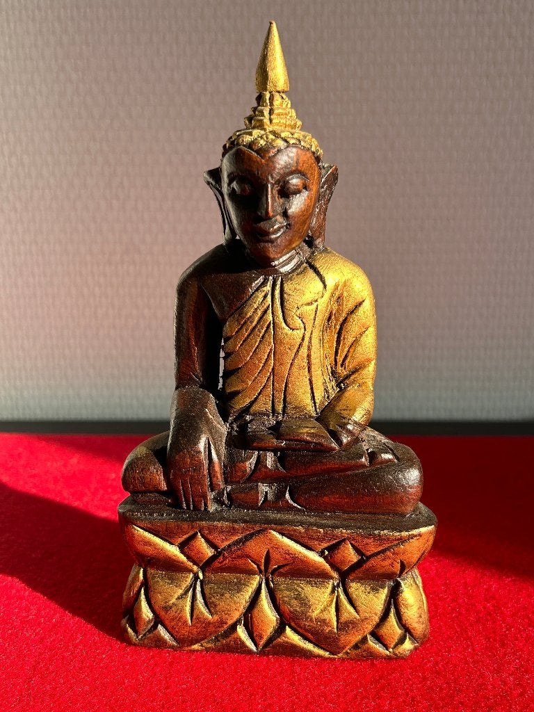 Bouddha de Birmanie en Bois 1940-50, Antiquités & Art, Art | Art non-occidental, Enlèvement ou Envoi, Bois, Objet rituel, 18 cm