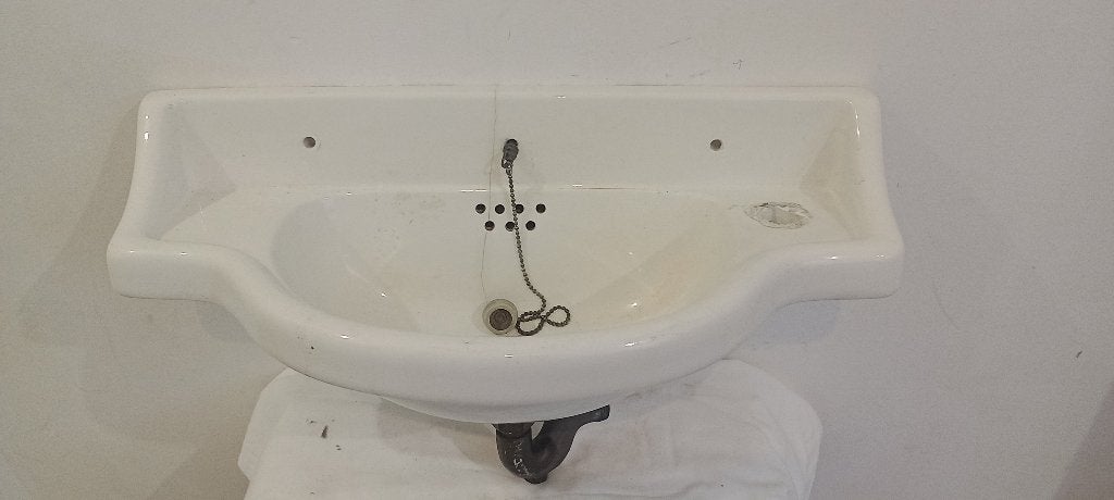 Lavabo rétro en céramique blanche avec siphon, Enlèvement, Utilisé, Lavabo